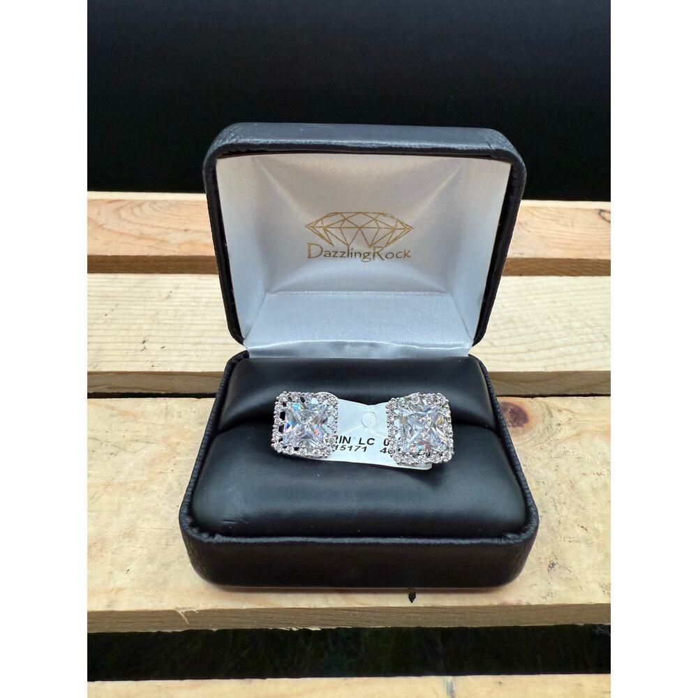 Dazzling Rock Princess Cut Cubic Zirconia Stud Earrings – Halo Setting